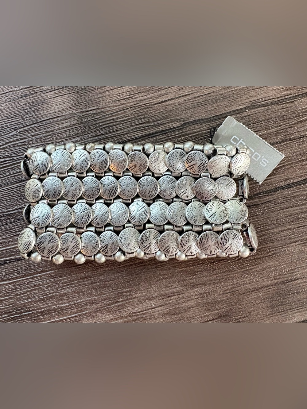 Chico's Silver Textured Circle Stretch Bracelet